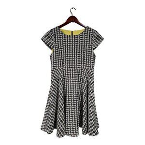 MAEVE Anthropologie Black Cream Jacquard Dress Circle Skirt Fit & Flare Sz 6